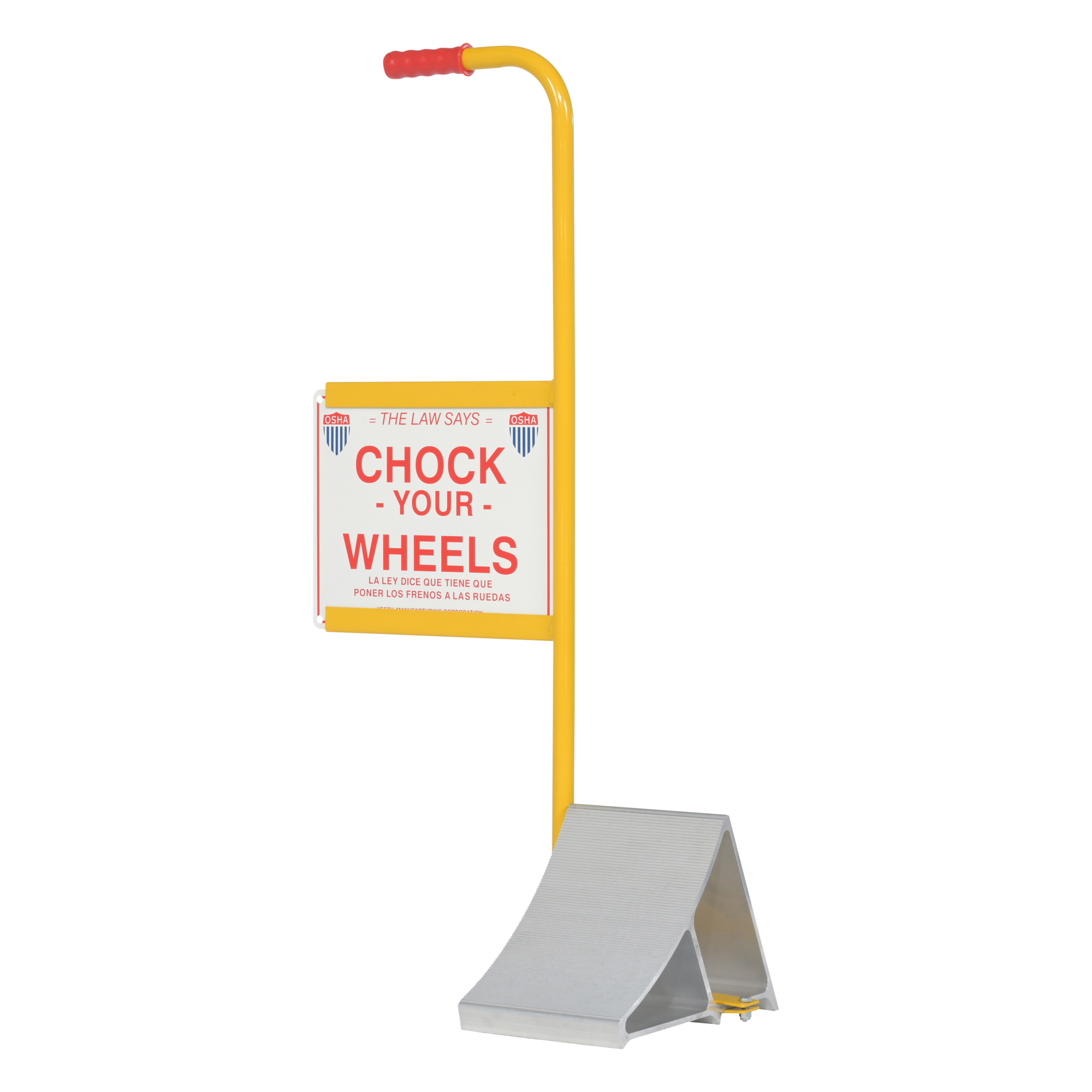 Vestil Aluminum Wheel Chock with Handle Sign - Lightweight, Serrated Top, Model# EALUM-7-HS